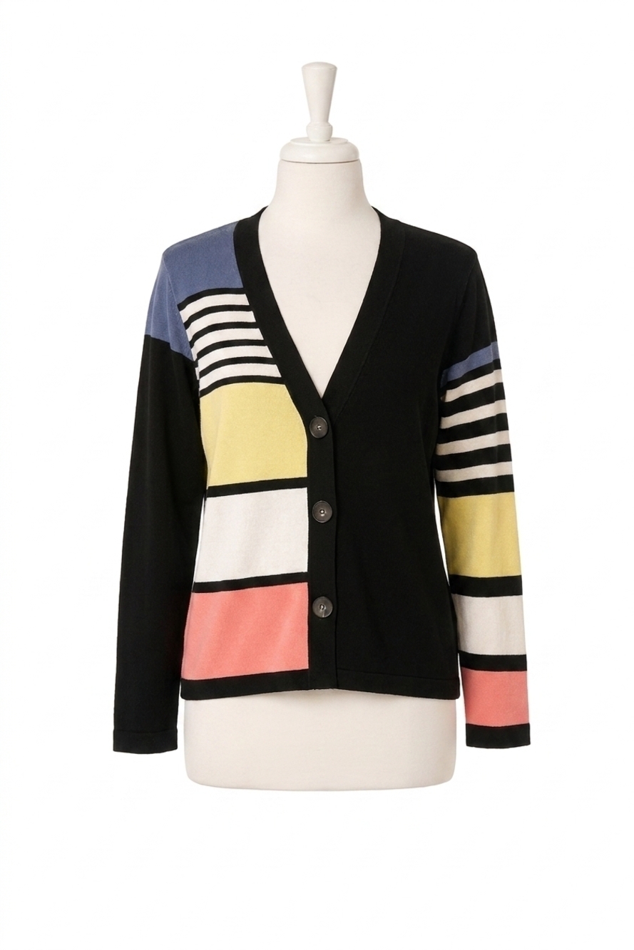 NEW ANGEL APPAREL stripe button up cardigan in black multi - Picture 1 of 3